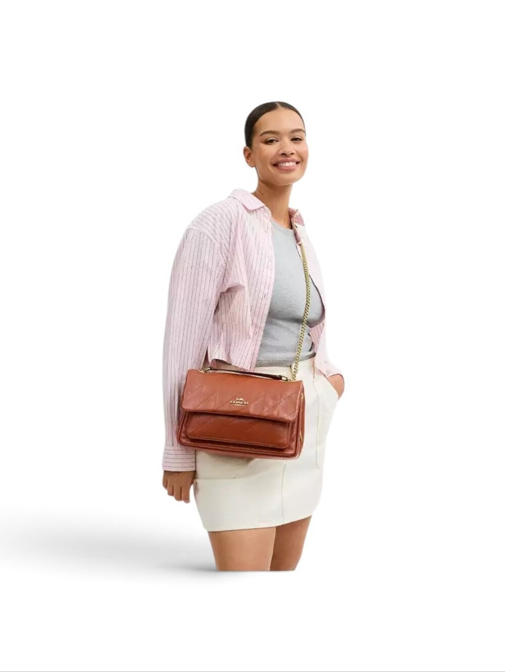 Coach Elodie  Leather Shoulder Bag in Saddle - Picture 7 of 11